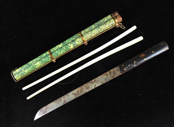 Chinese Antique Ivory Chopsticks w/Case: H:12",W:1",D:1".