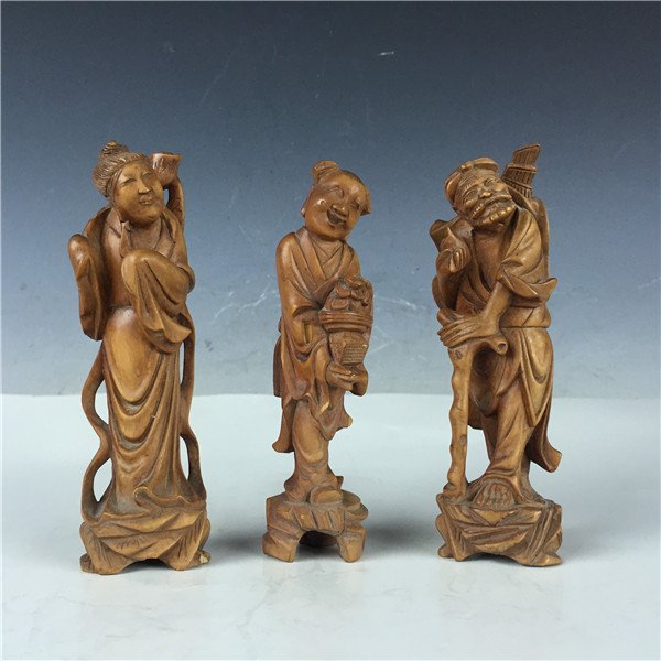 3x Vintage Detail Carved Boxwood Figures- BaXian (1 of 5)