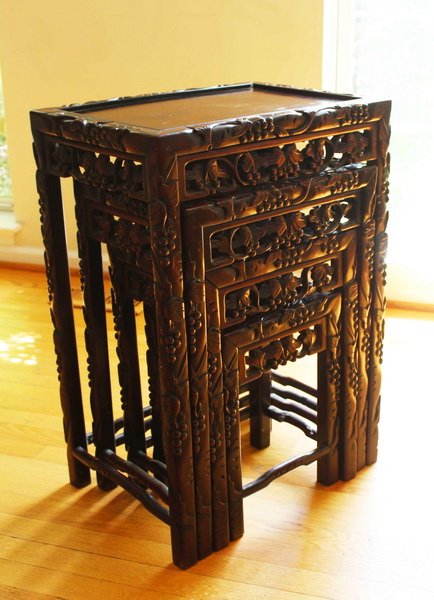 Large Chinese Carved Rosewood Table Set (1 of 8)
