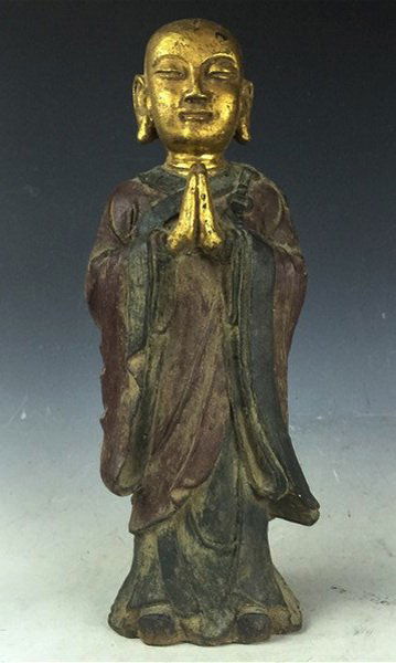 Large Chinese Carved Gilt Bronze Buddha with Lacquer (1 of 5)