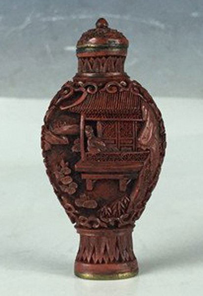 Chinese Antique Carved Cinnabar Snuff Bottle (1 of 5)