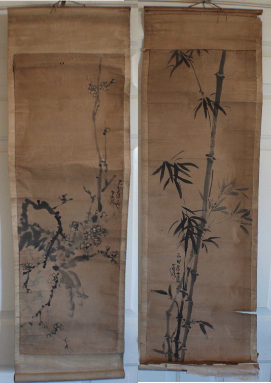 Pair Of Chinese Painted On Silk Scroll (1 of 10)