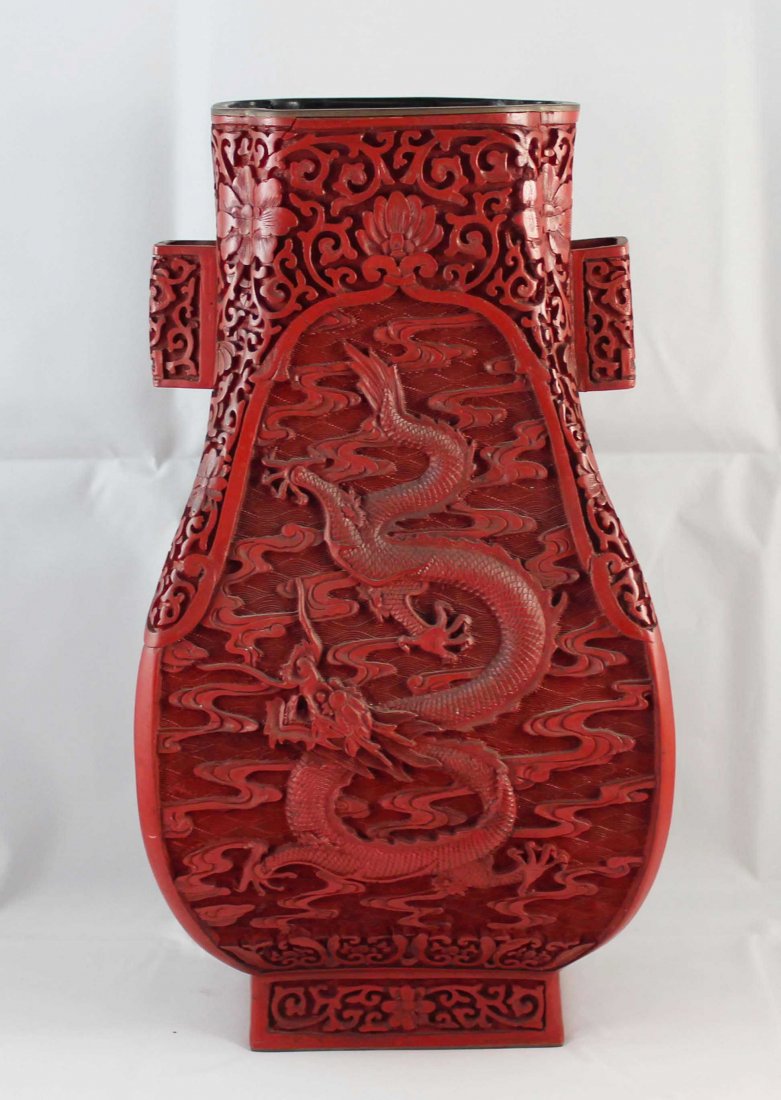 Chinese Carved Cinnabar Vases (1 of 10)