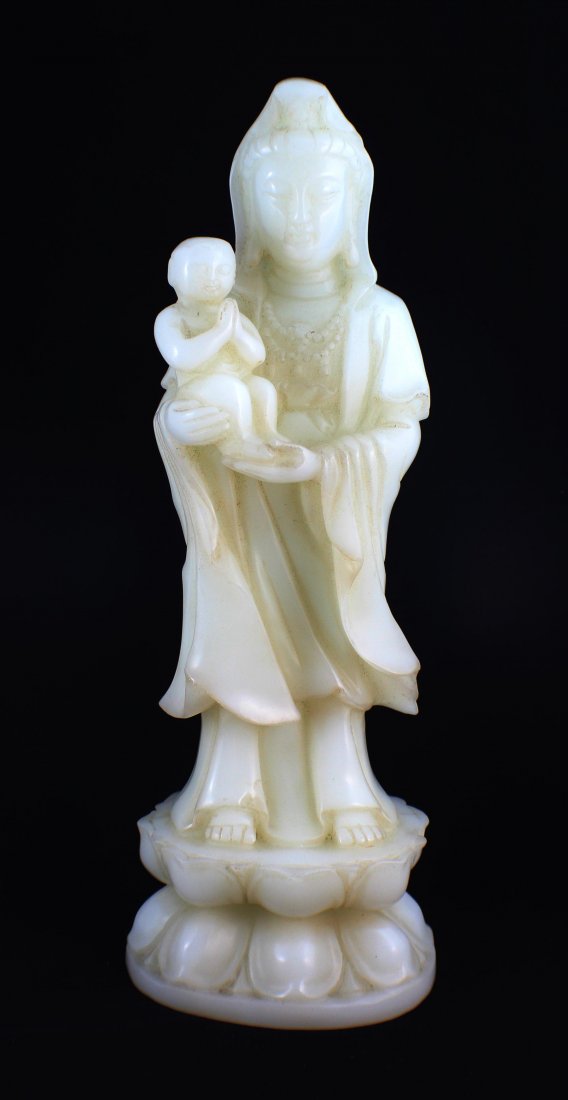 Chinese Carved White Jade Statue Of Buddha (1 of 9)
