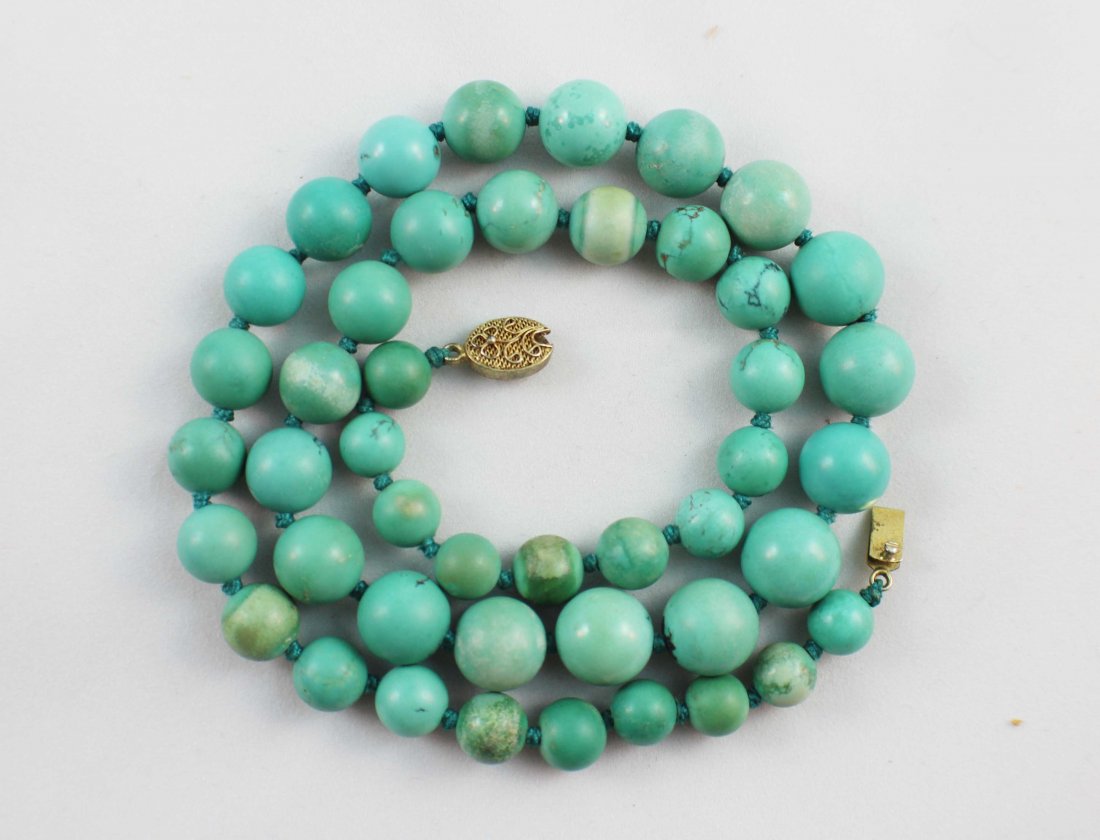 Chinese Carved Turquoise Bead Necklace (1 of 6)