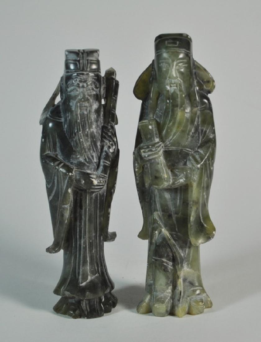 Pair of Chinese Carved Jade Statues w Base (1 of 7)