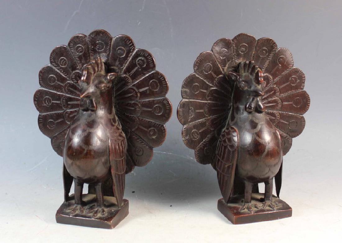 Pair of Japanese Bronze Peacock Bookend (1 of 10)