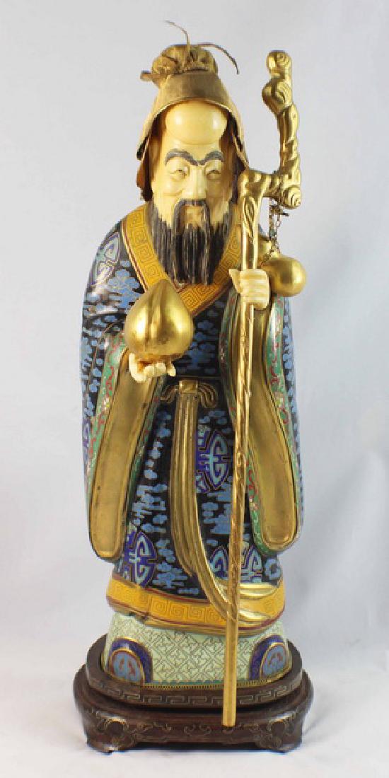 Large Chinese Cloisonne Enamel Figure w,Wood Stand (1 of 10)