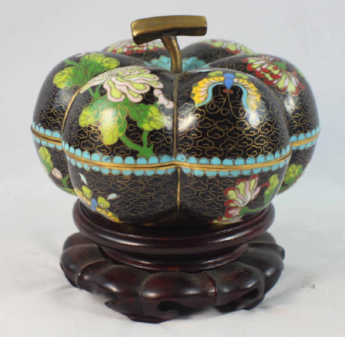 Chinese Cloisonne Enamel Box w,Wood Base (1 of 5)