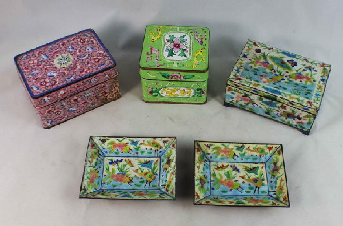 Group Of 5 Chinese Cloisonne Enamel Boxes (1 of 10)