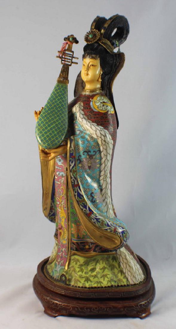 Large Chinese Cloisonne Enamel Figure w,Wood Stand (1 of 10)
