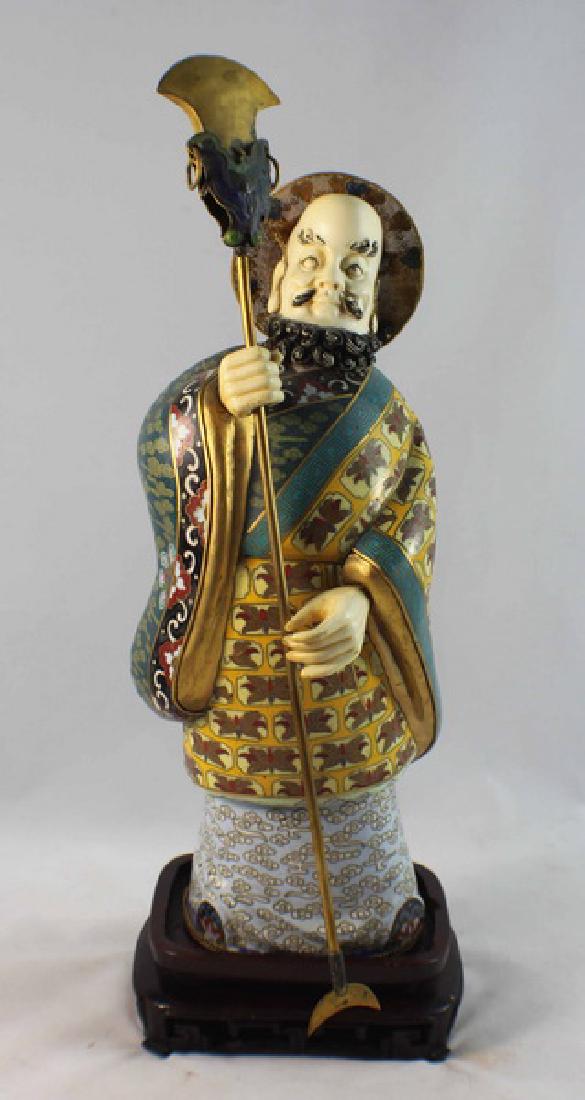 Large Chinese Cloisonne Enamel Figure w,Wood Stand (1 of 10)