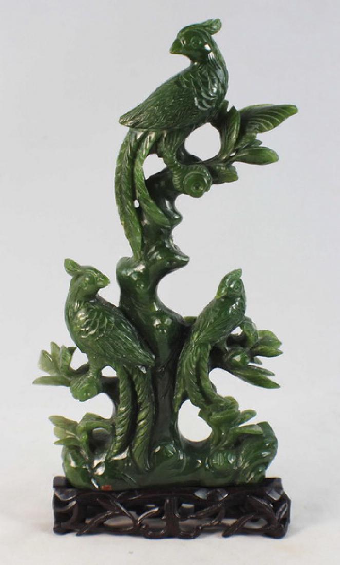 Chinese Carved Jade Statue Of Bird w,Wood Base (1 of 7)
