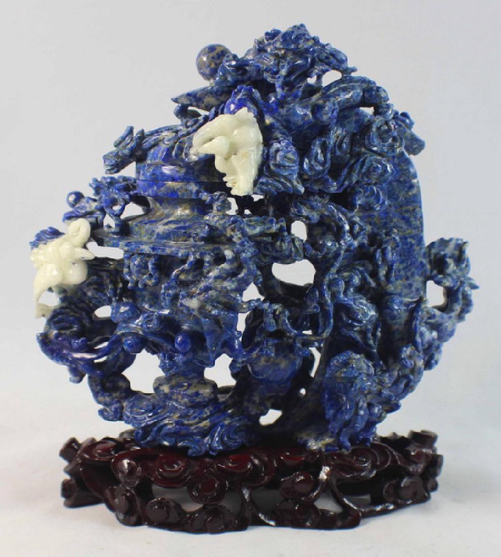 Chinese Carved Lapis Lazuli Statue w,Wood Base (1 of 9)