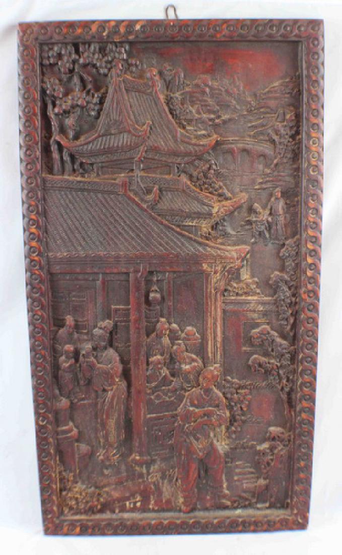 Antique Chinese Pottery Hanging Screen: H:21.5",W:11.75",D:1".Weight:8.5 lbs.
