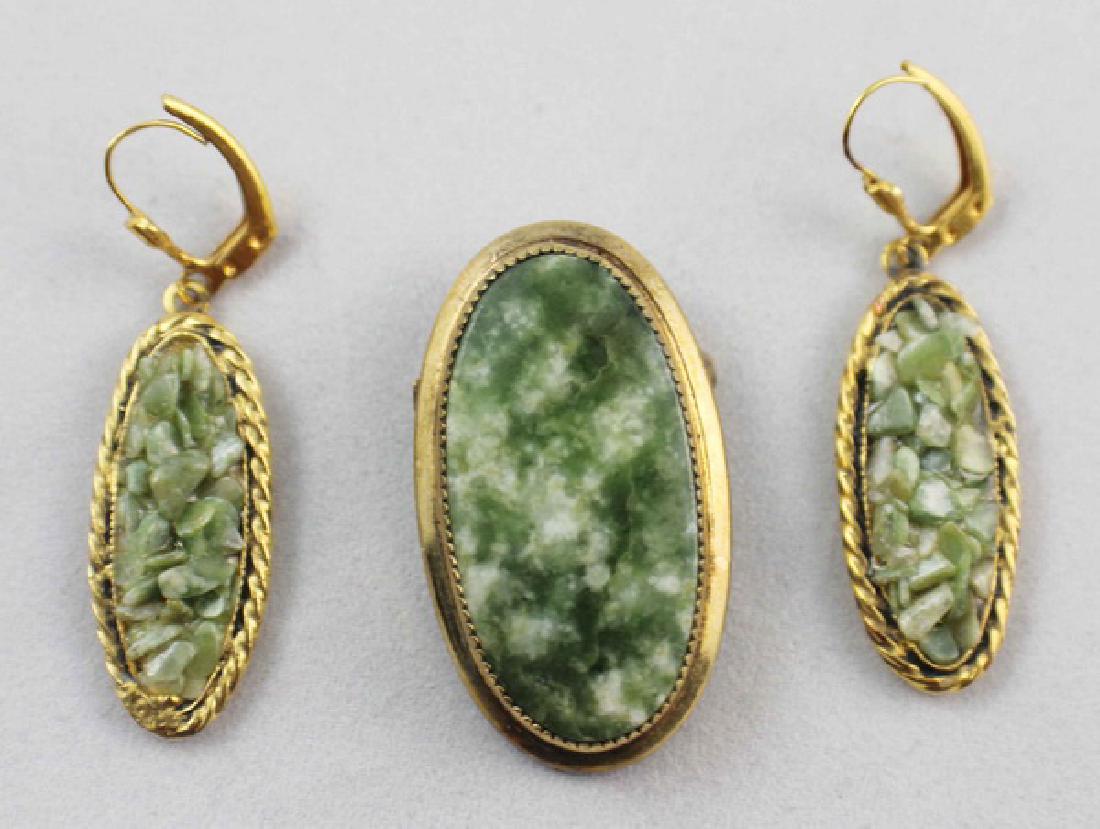 Lot Of 3 Chinese Carved Jade Brooch & Earrings (1 of 6)