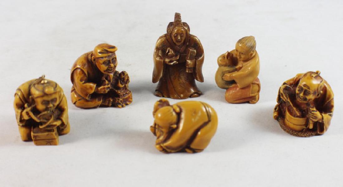 GROUP OF 6 JAPANESE ANTIQUE 19TH C CARVED NETSUKES (1 of 10)