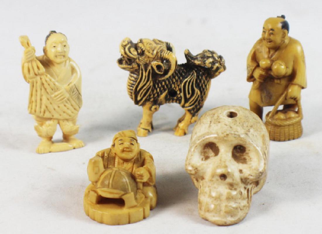 GROUP OF 5 JAPANESE ANTIQUE 19TH C CARVED NETSUKES (1 of 9)