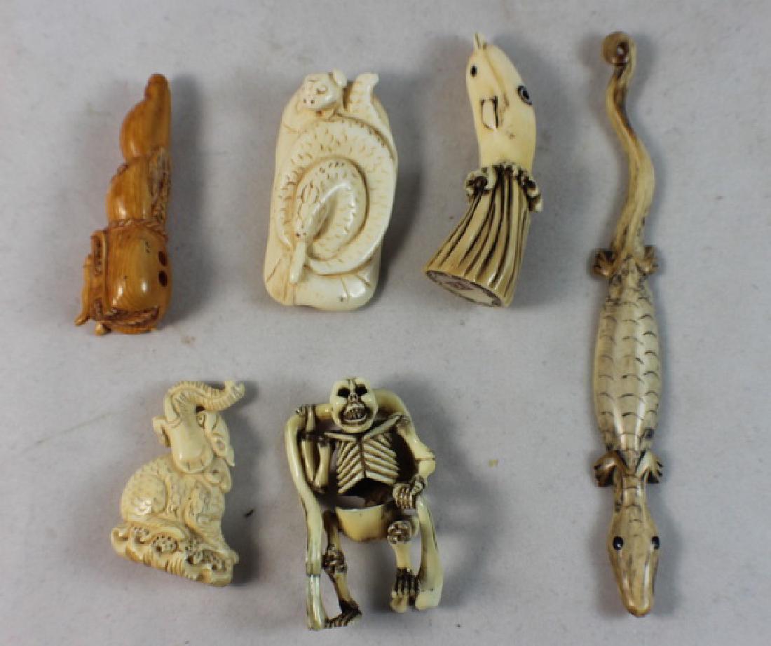 GROUP OF 6 JAPANESE ANTIQUE 19TH C CARVED NETSUKES (1 of 10)