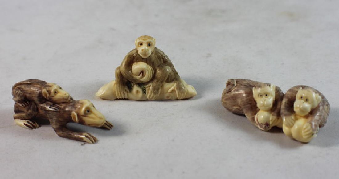 LOT OF 3 JAPANESE ANTIQUE 19TH C CARVED NETSUKES (1 of 10)