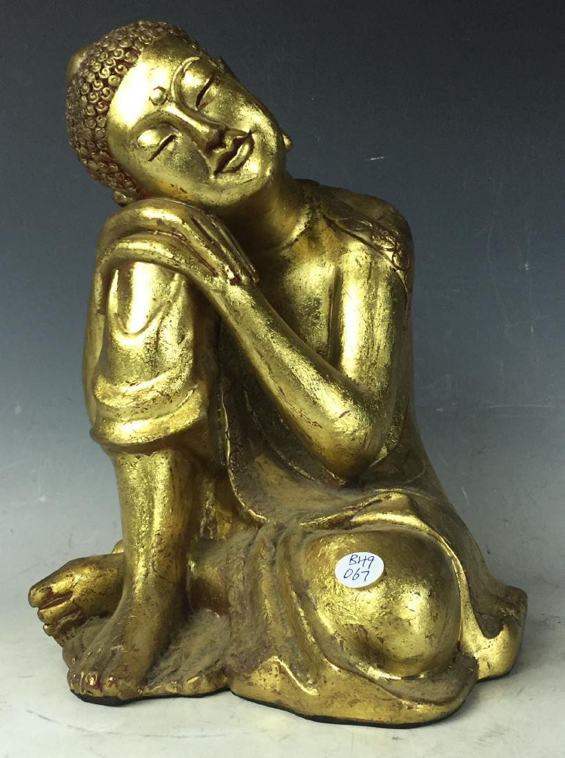 12" Vintage Gilt Carved Wooden Sleeping Sculpture (1 of 6)