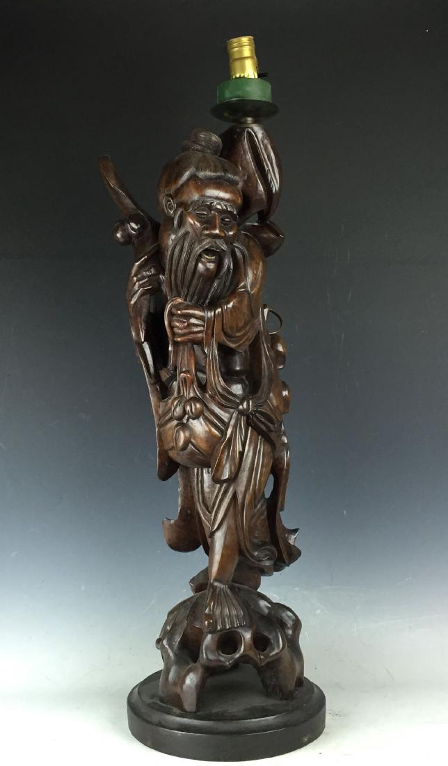 Chinese Carved Rosewood Lamp (1 of 9)