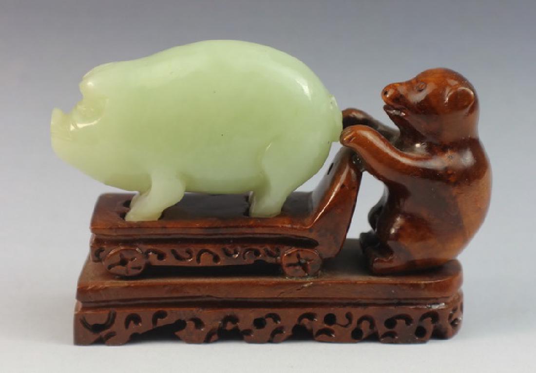 Chinese Carved White Jade Statue w,Wood Base (1 of 10)