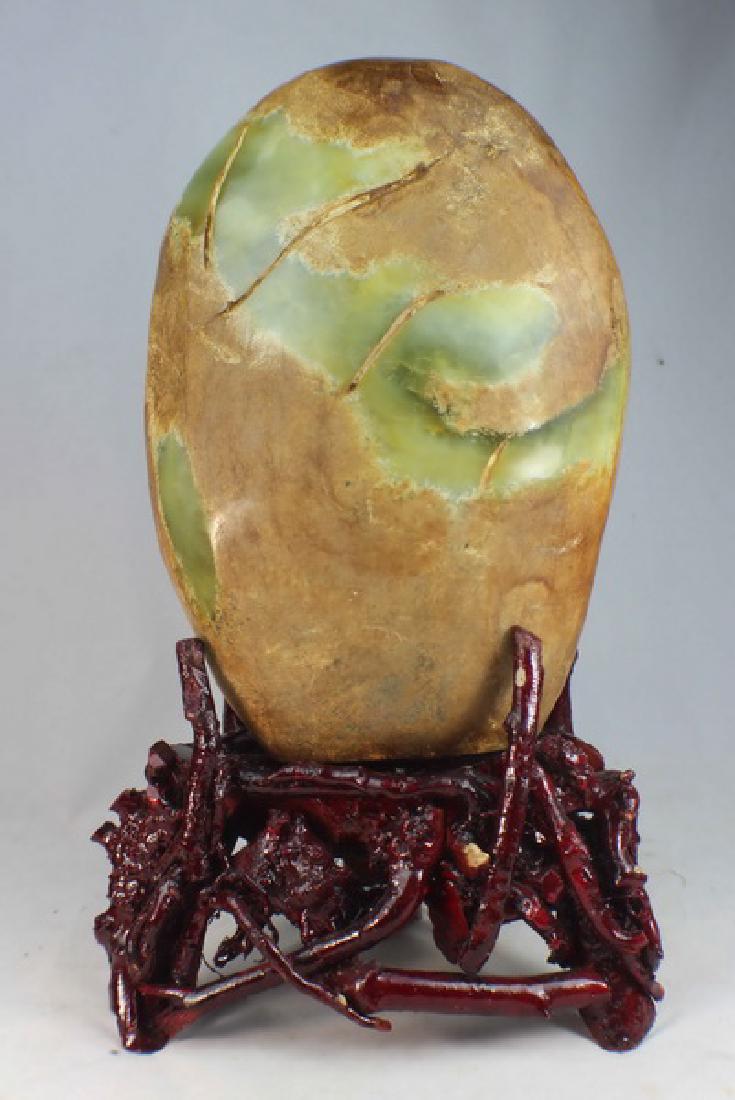 Chinese Carved Jade Decoration w,Wood Stand (1 of 10)