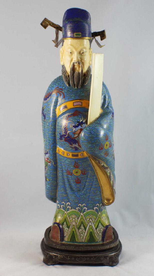 Large Chinese Cloisonne Enamel Figure w,Wood Stand (1 of 10)
