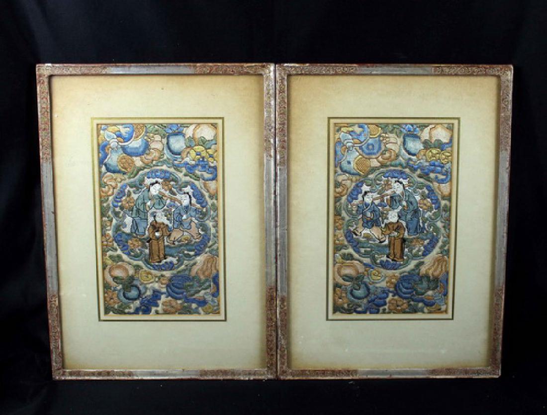 Pair Chinese 19th century embroidery panels (1 of 10)