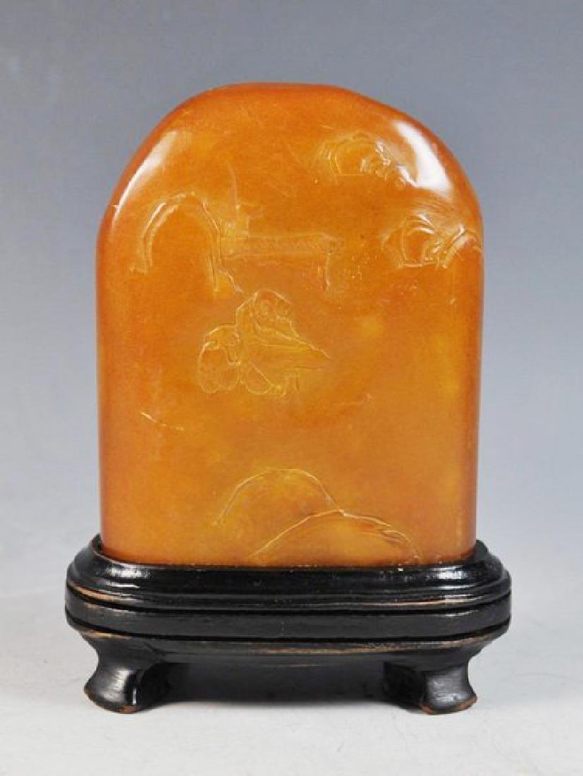 Chinese Carved Stone W/Wood Stand (1 of 9)