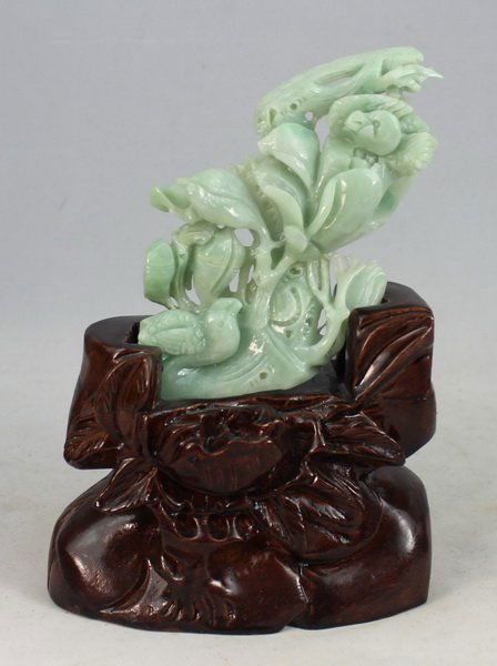 Chinese Carved Jadeite Statue With Wood Base (1 of 7)