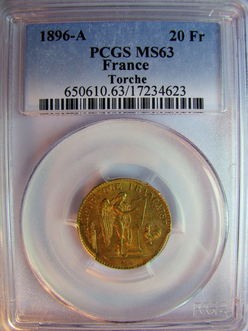 France: TroisiÃ¨me RÃ©publique / 1871 - 1940 / 20 Francs / 1896 A (torche) / Gold / 6.45 g / KM 825 / Gad 1063 / R3
