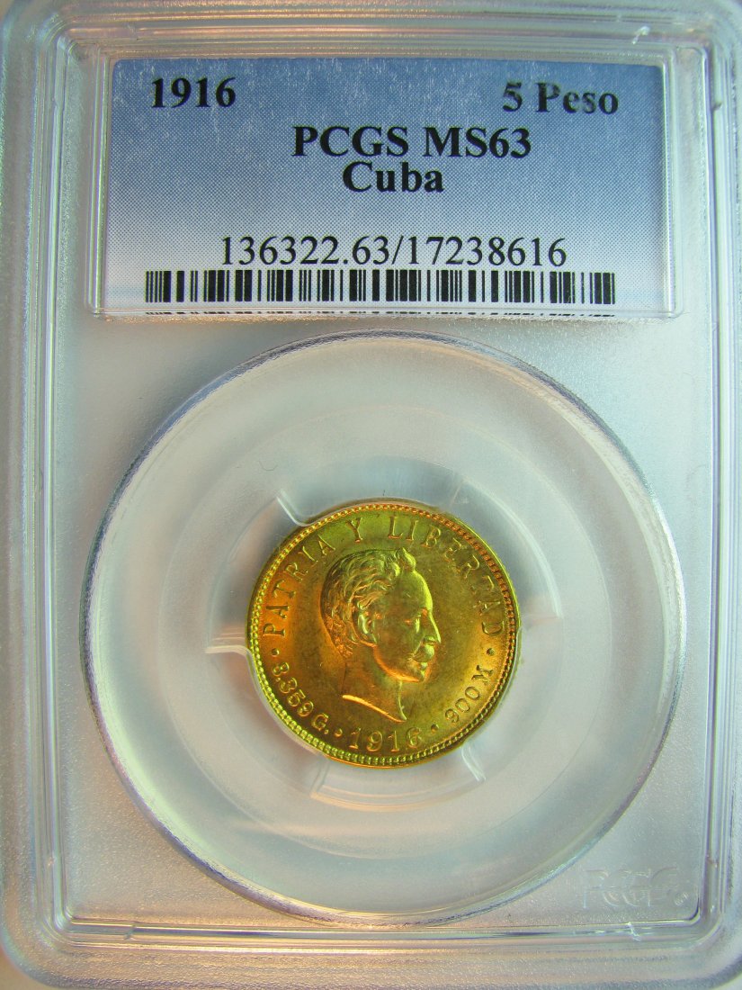 Cuba: 1st Republic / 1902 - 1962 / 5 Pesos / 1916 / Gold / 6.69 g / KM 19