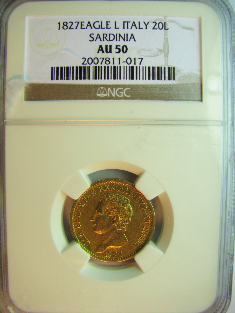Italy: Sardinia / Charles Felix / 1821 - 1831 / 20 Lire / 1827(L) Turin / Gold / 6.45 g / KM C106.1