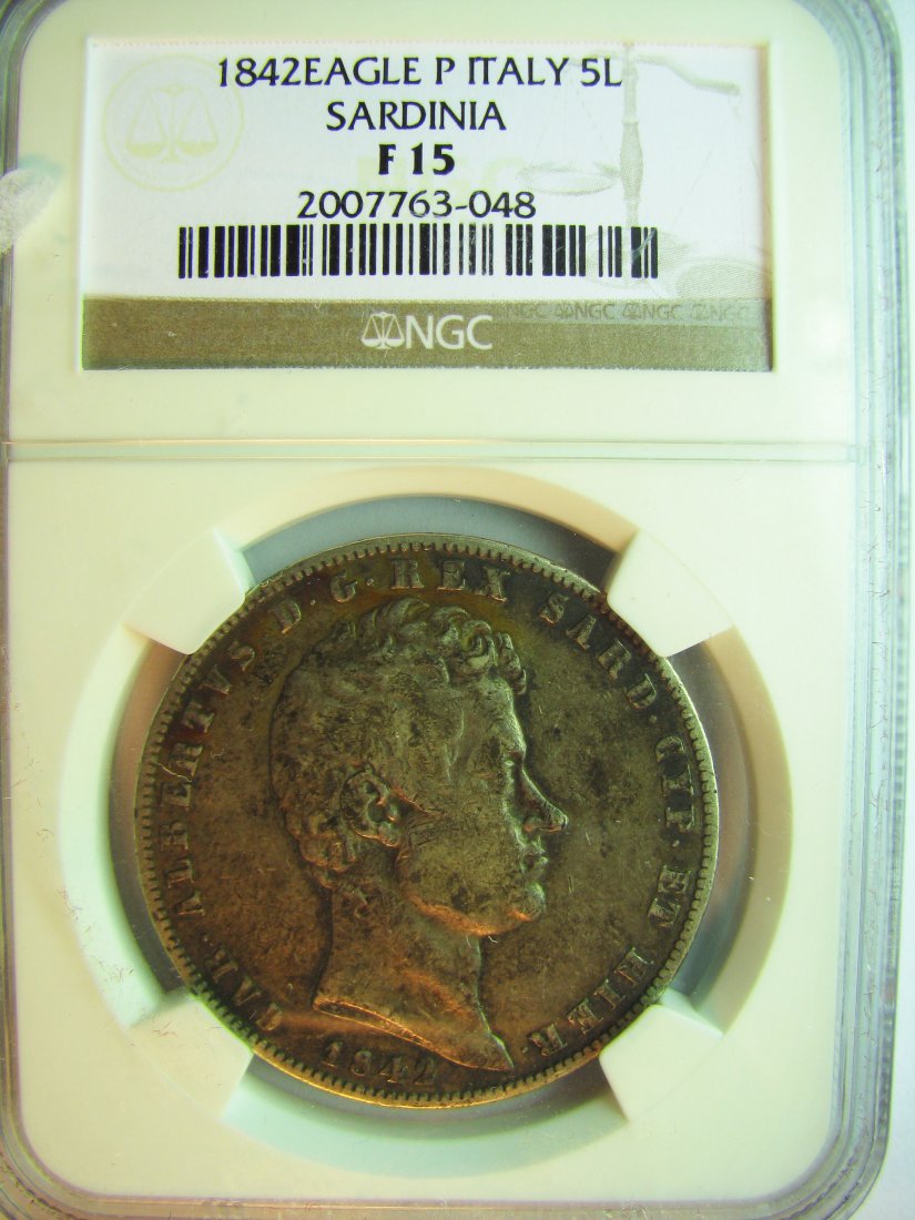 Italy: Sardinia / Charles Albert / 1831 - 1849 / 5 Lire / 1842(P) Turin / Silver / 25 g / KM C114.4