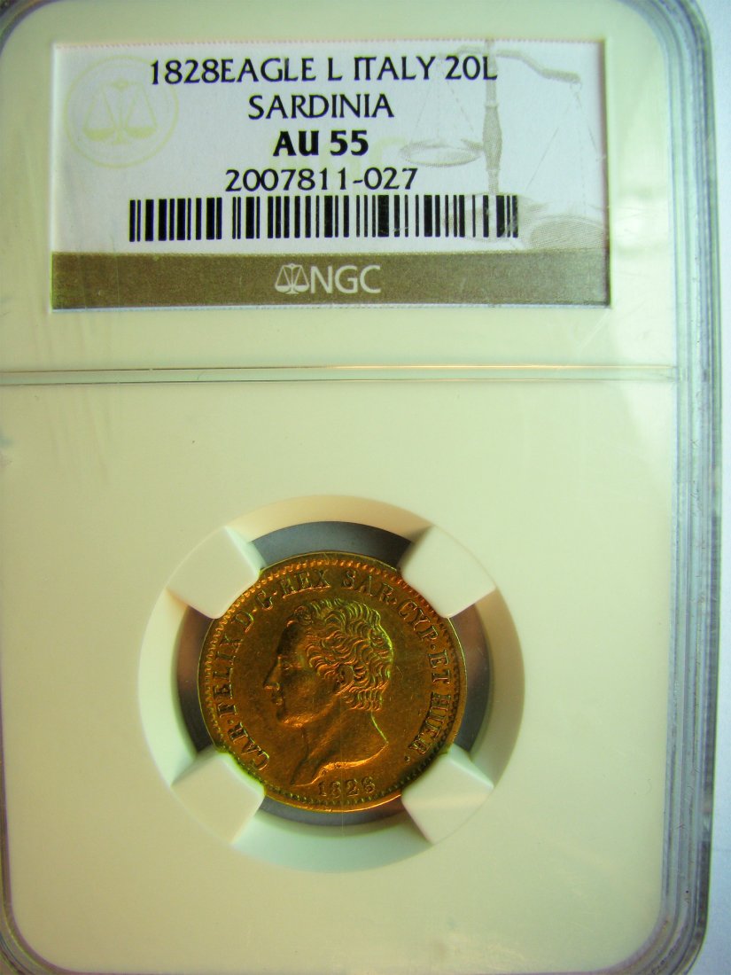Italy: Sardinia - Charles Felix / 1821 - 1831 / 20 Lire / 1828(L) Turin / Gold / 6.45 g / KM C106.1