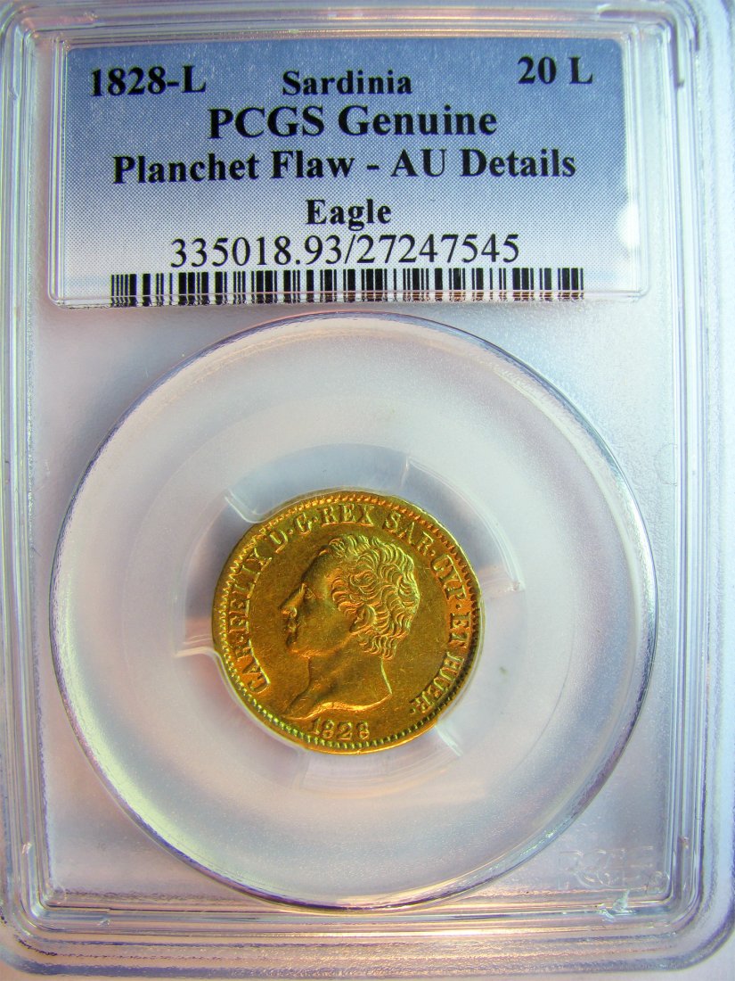 Italy: Sardinia - Charles Felix / 1821 - 1831 / 20 Lire / 1828(L) Turin / Gold / 6.45 g / KM C106.1
