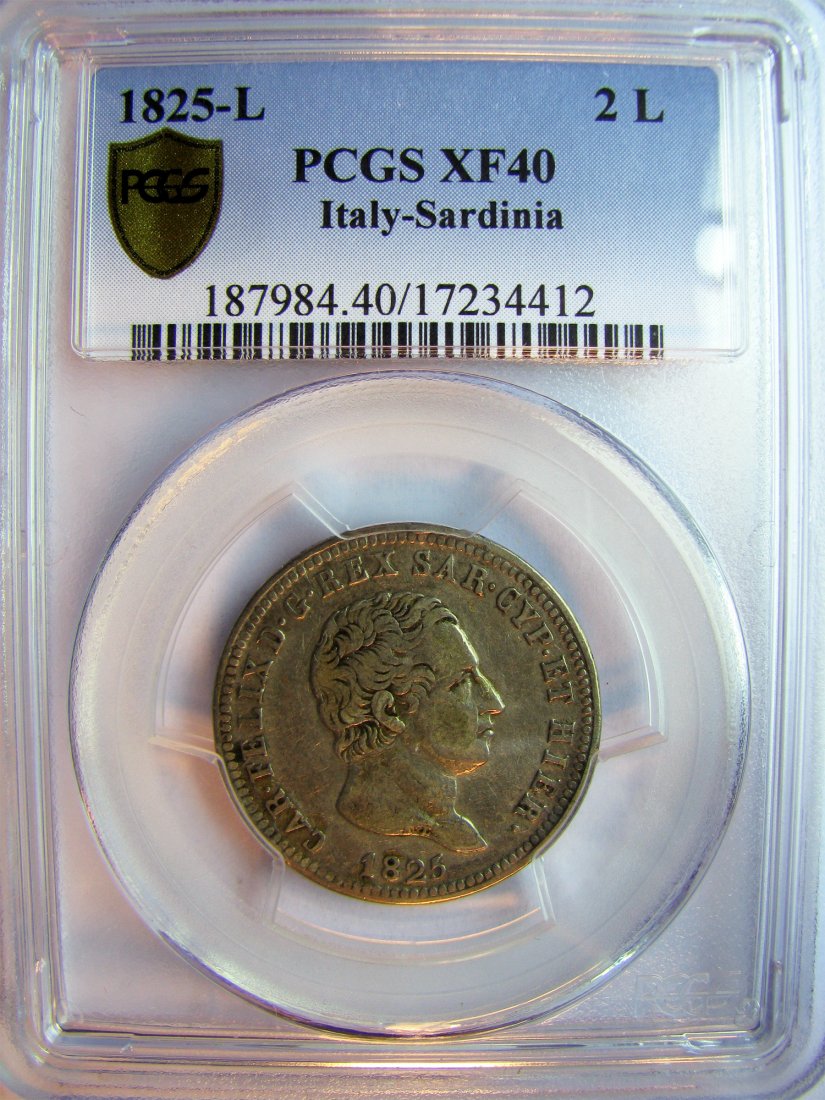 Italy: Sardinia - Charles Felix / 1821 - 1831 / 2 Lire / 1825(L) Turin / Silver / 10 g / KM C104.1