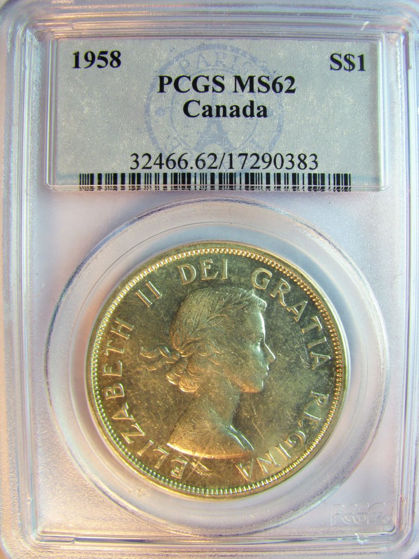 Canada: Elisabeth II / 1952 - / 1 Dollar / 1958 / Silver / 23.32 g / KM 55