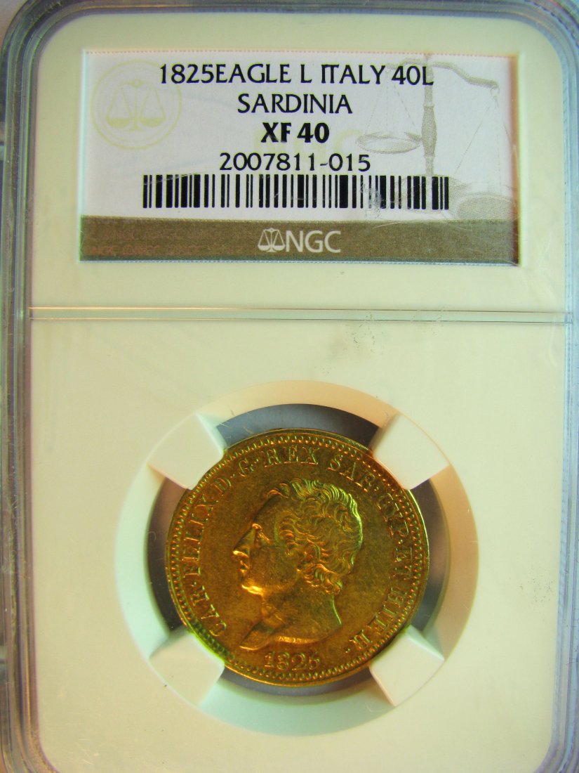 Italy: Sardinia - Charles Felix / 1821 - 1831 / 40 Lire / 1825 Turin / Gold / 12.9 g / KM 107.1