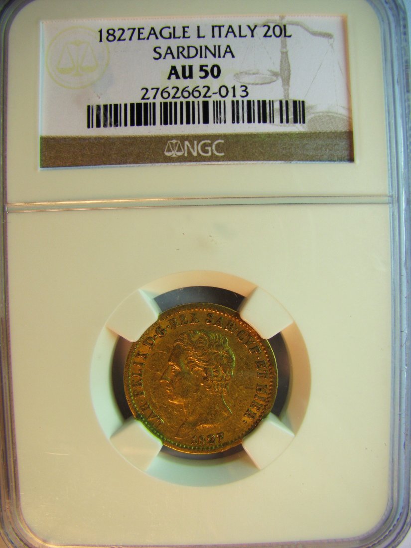 Italy: Sardinia - Charles Felix / 1821 - 1831 / 20 Lire / 1827 Turin / Gold / 6.45 g / KM 106.1