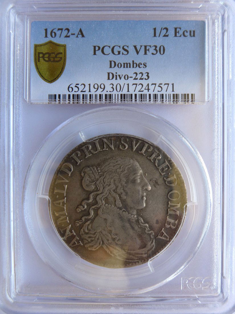 France - Dombes: Anne-Marie / 1/2 ecu / 1672 A / Silver / Divo 223