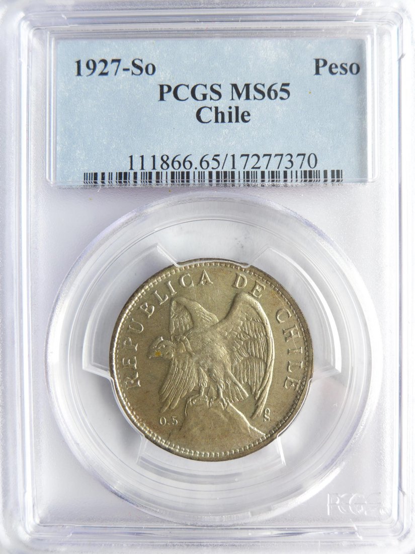 Chile: Republic / 1818 - / Peso / 1927 So / Silver / 9 g / KM 171.1