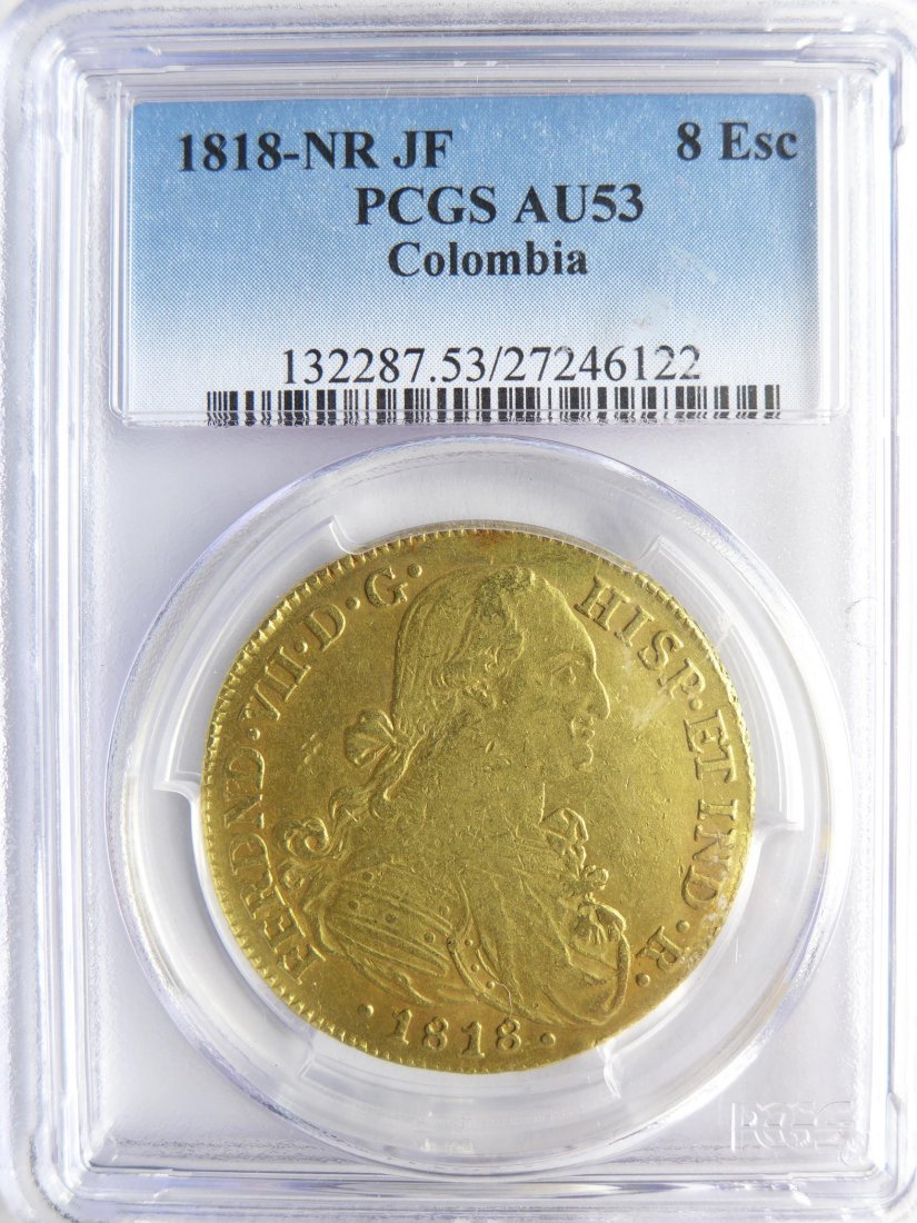 Colombia: Ferdinand VII / 1808 - 1833 / 8 Escudos / 1818 NRJF / Gold / 27.06 g / KM 66.1