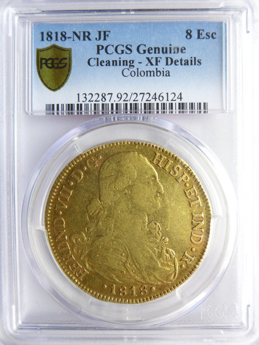 Colombia: Ferdinand VII / 1808 - 1833 / 8 Escudos / 1818 NRJF / Gold / 27.06 g / KM 66.1