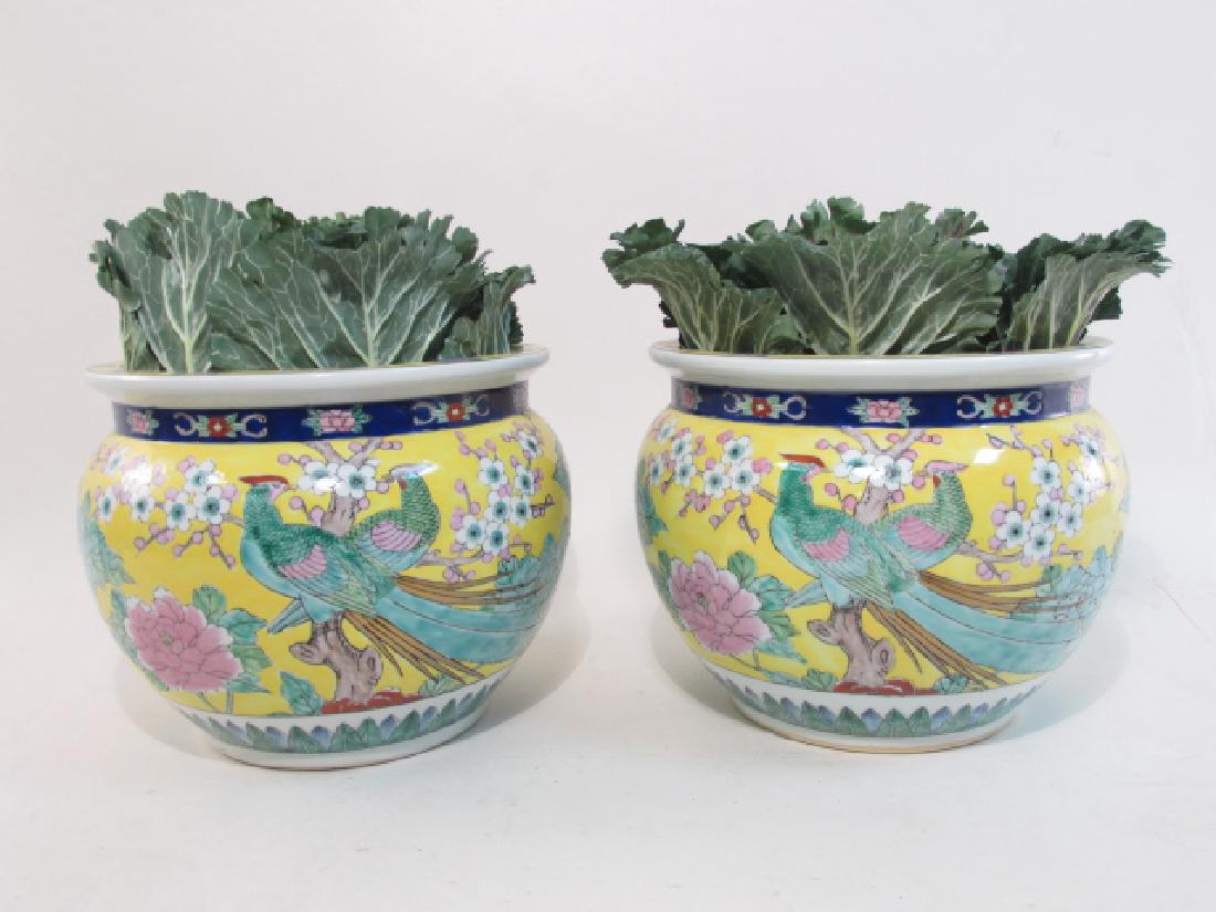PAIR CHINESE FAMILLE JAUNE PORCELAIN PLANTERS (1 of 8)