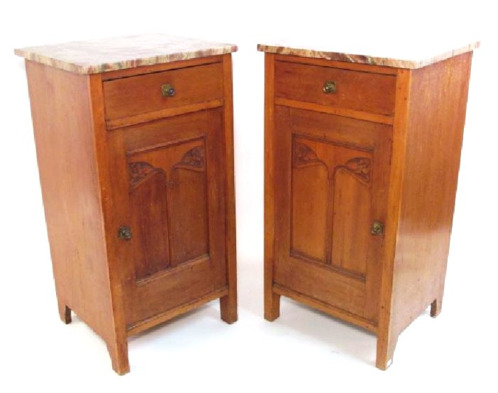 PAIR ART NOUVEAU CHERRYWOOD MARBLE TOP NIGHTSTANDS (1 of 11)