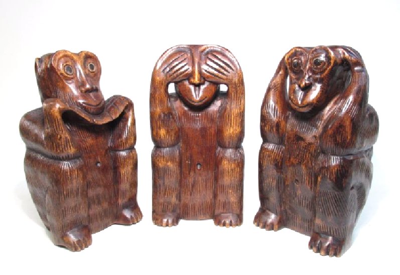 THREE CARVED WOOD MONKEYS SEE, SPEAK, HEAR NO EVIL (1 of 3)
