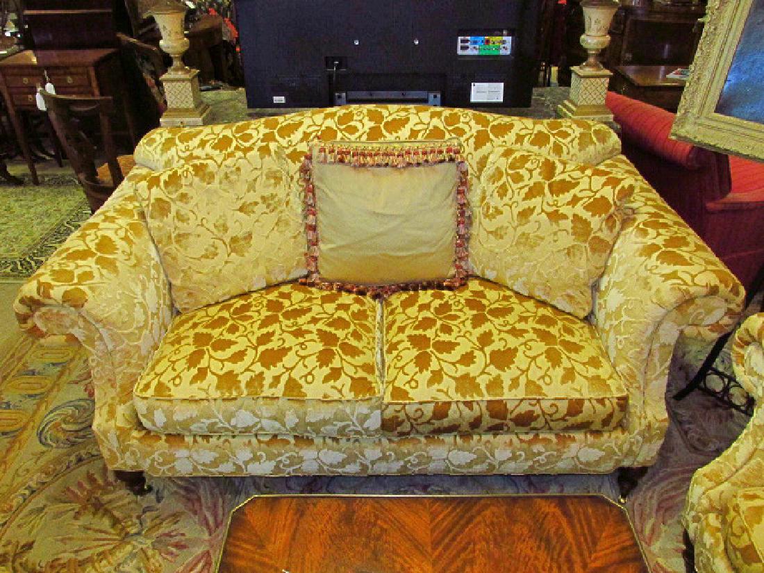 SHERRILL GOLD TONED VELVET LOVESEAT OR SOFA (1 of 6)